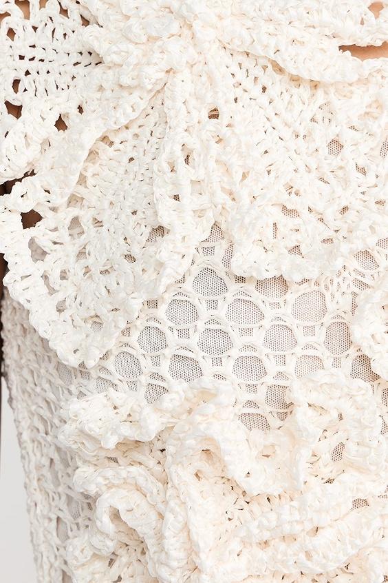 Carol Boyundan Bağlamalı Örgü Çiçekli Mini Elbise