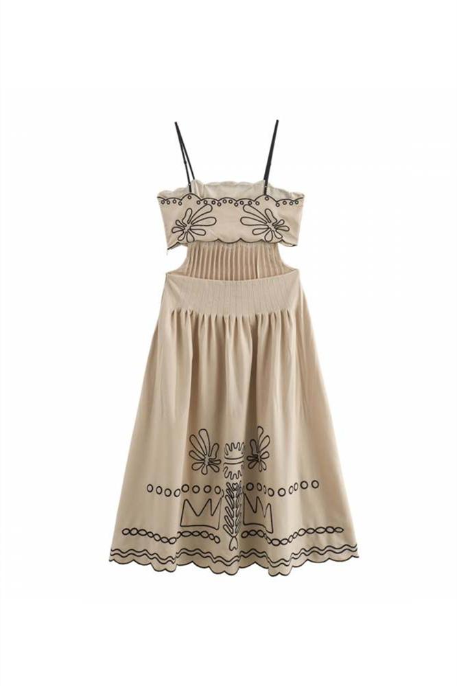 Caroline Soyut Nakışlı Midi Elbise