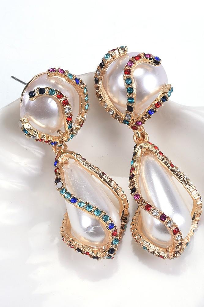 Oyma Sarmalı Pırlanta İnci Damla Küpe