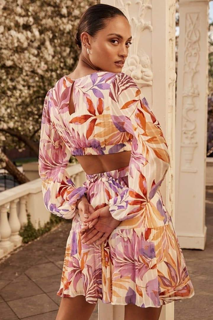 Cecilia Baskılı Cut-Out Mini Elbise