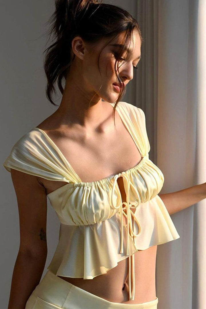 Churi İpli Kısa Saten Kolsuz Bluz