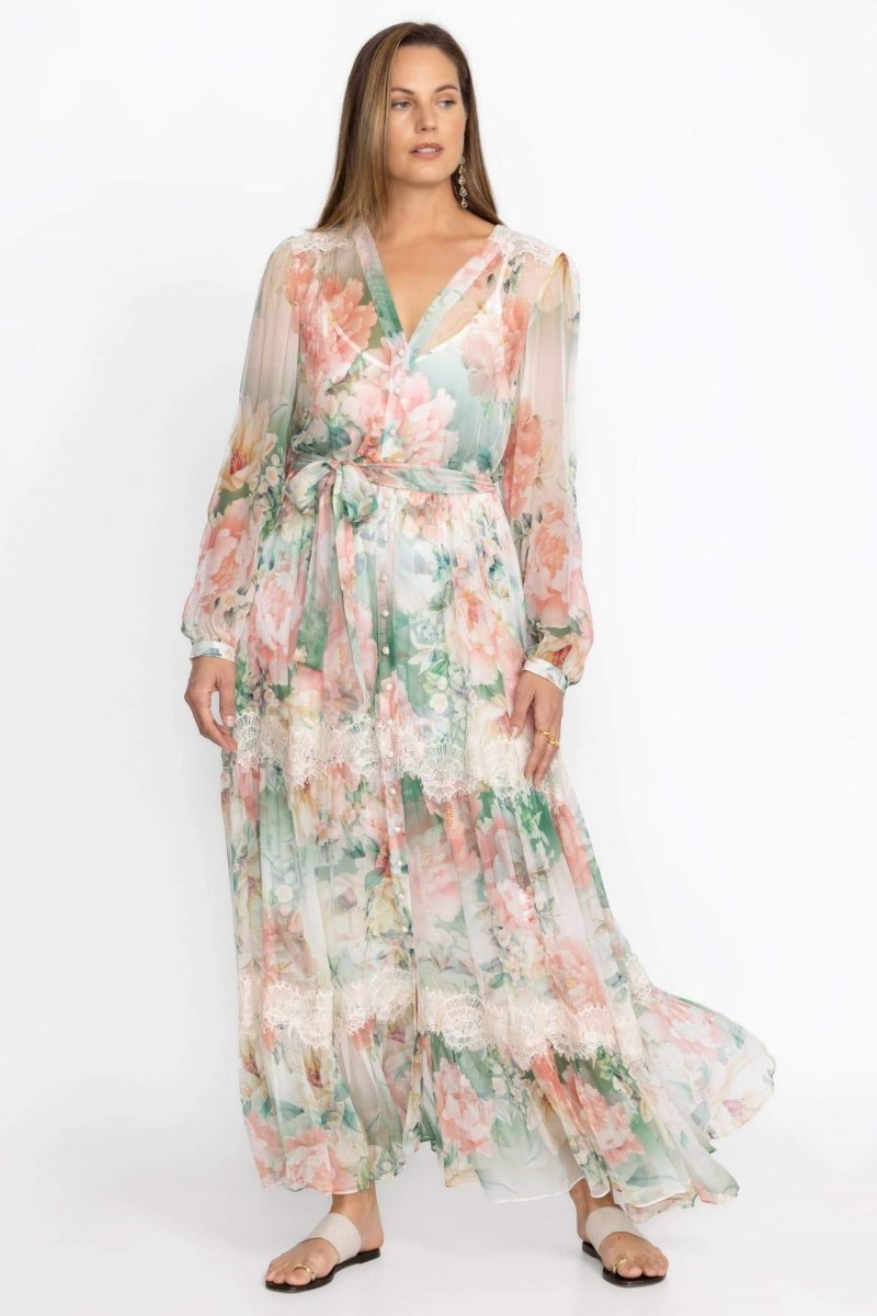 Claire Çiçek Baskılı Dantel Detaylı Maxi Elbise