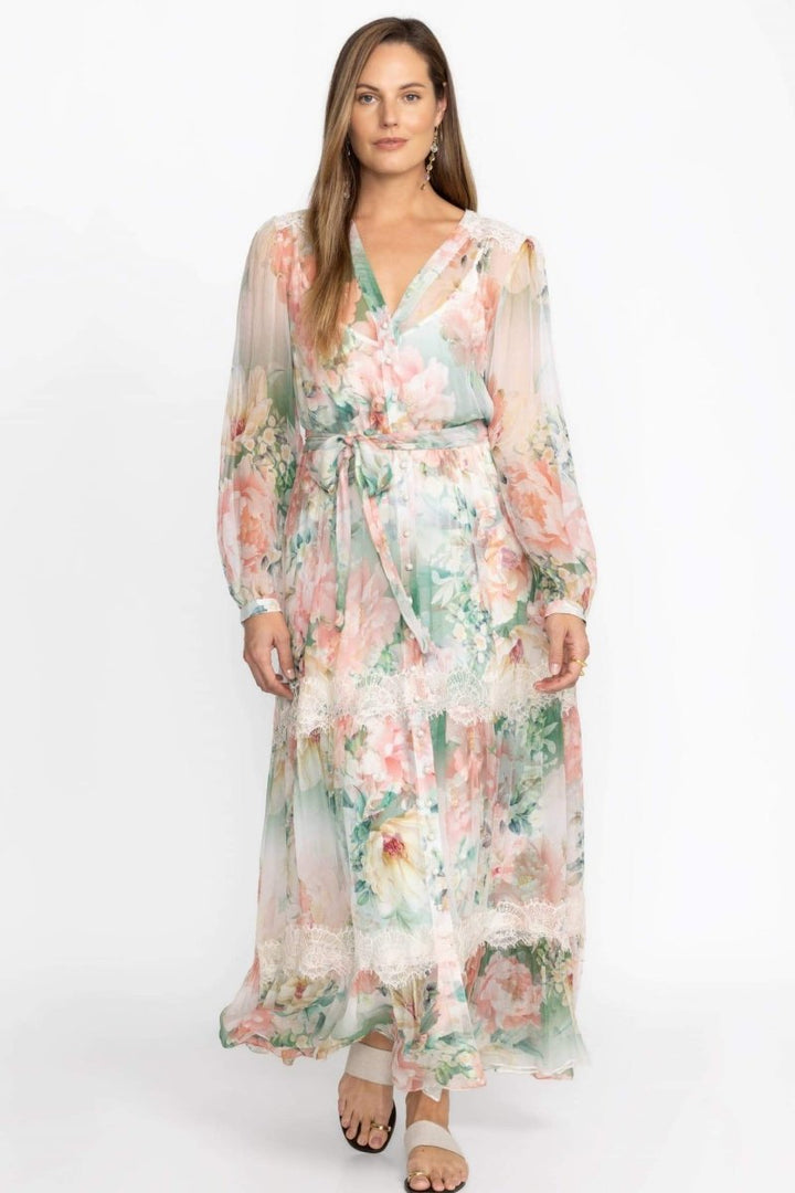 Claire Çiçek Baskılı Dantel Detaylı Maxi Elbise