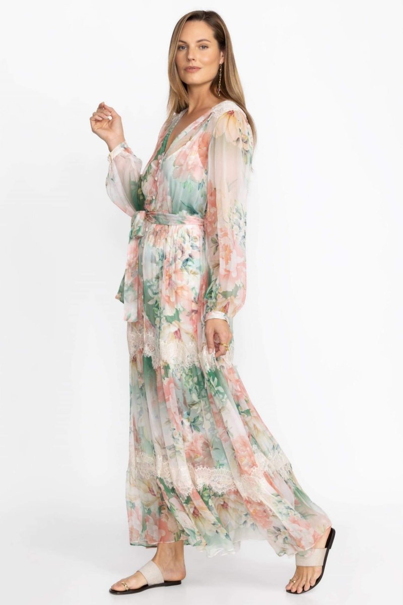Claire Çiçek Baskılı Dantel Detaylı Maxi Elbise