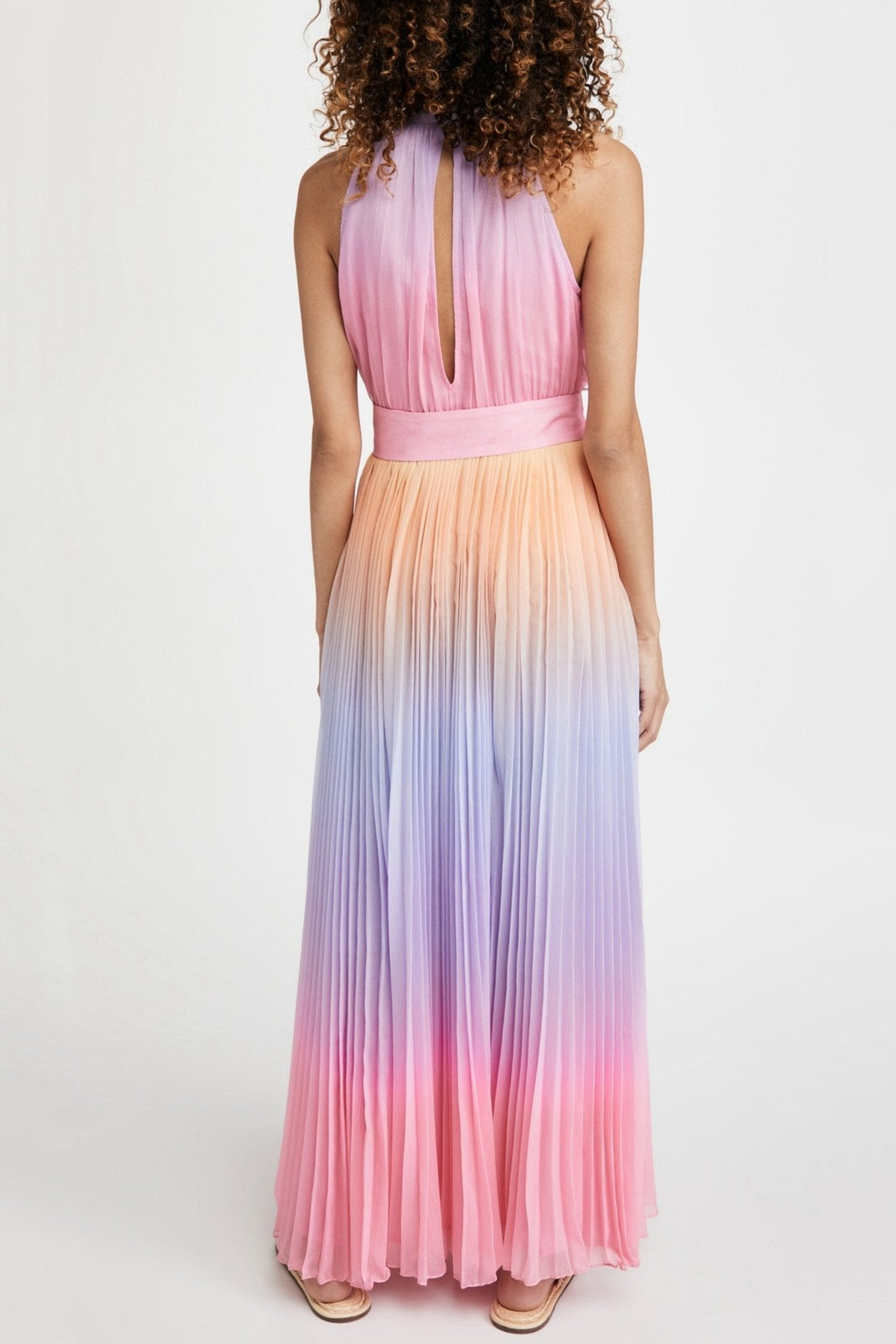 Clare Baskılı Plise Boyundan Bağlı Uzun Elbise