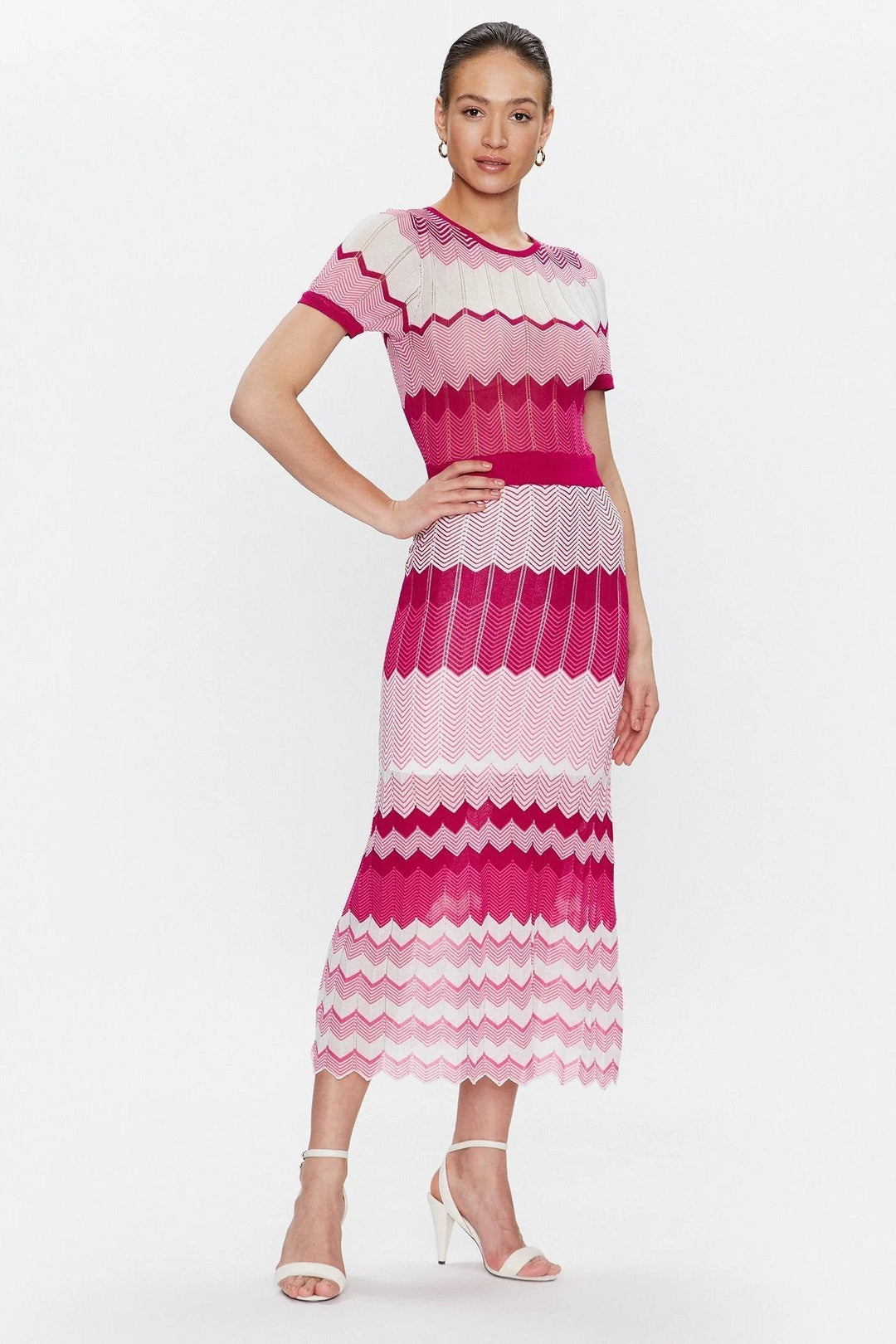 Clasita Kontrast Çizgili Triko Midi Elbise