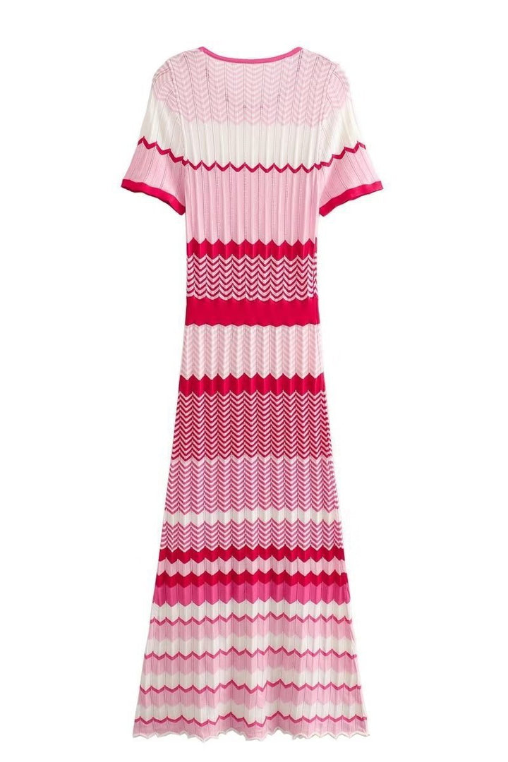 Clasita Kontrast Çizgili Triko Midi Elbise