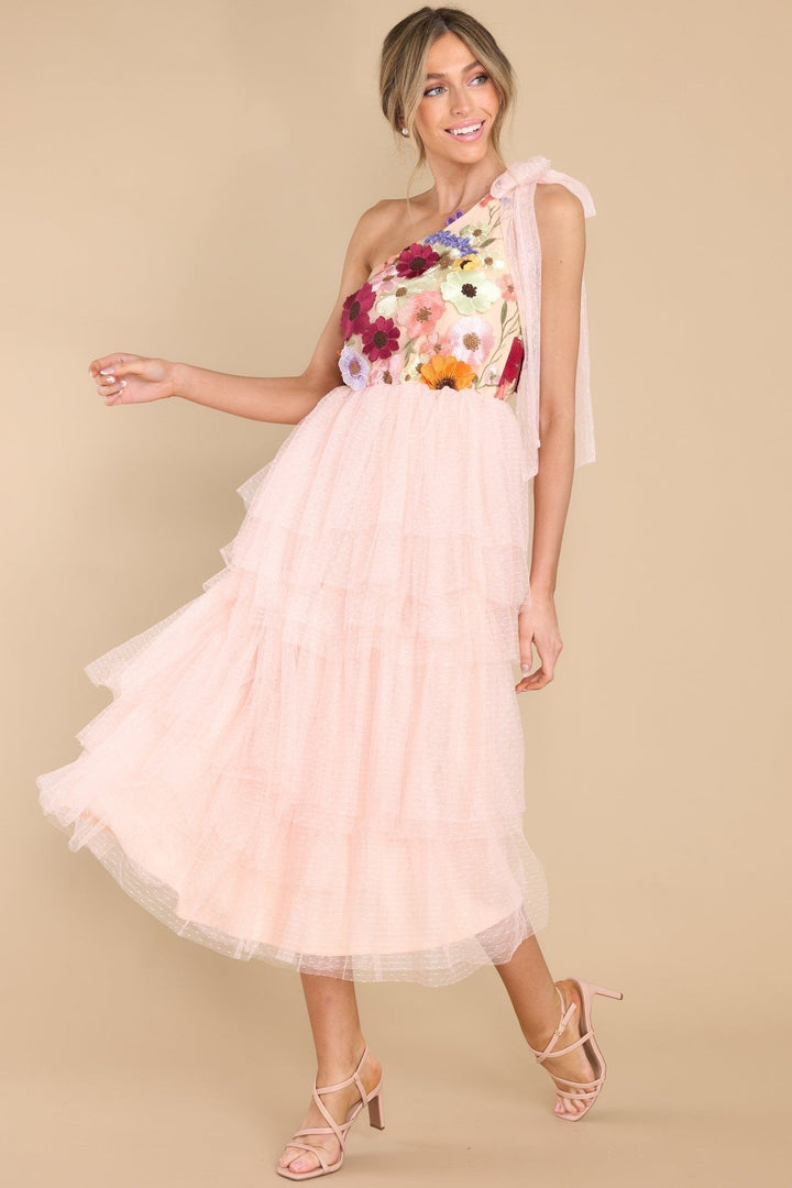 Claudia İşlemeli Tek Omuz Fırfırlı Midi Elbise