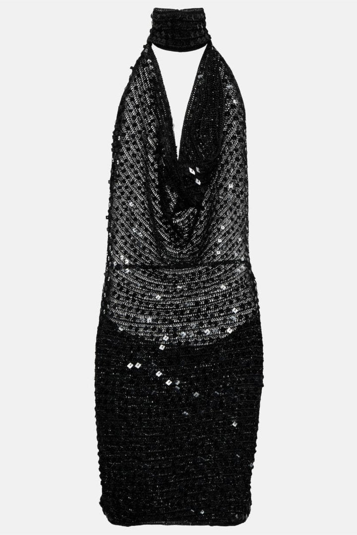 Claudia Boyundan Bağlı Payet Tığ İşi Mini Elbise