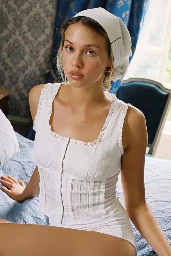 Cora Pileli Bağcıklı Pamuklu Atlet