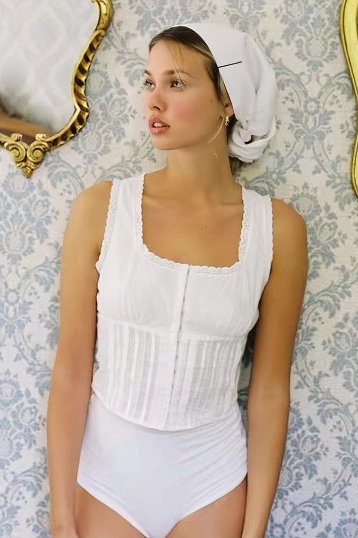 Cora Pileli Bağcıklı Pamuklu Atlet