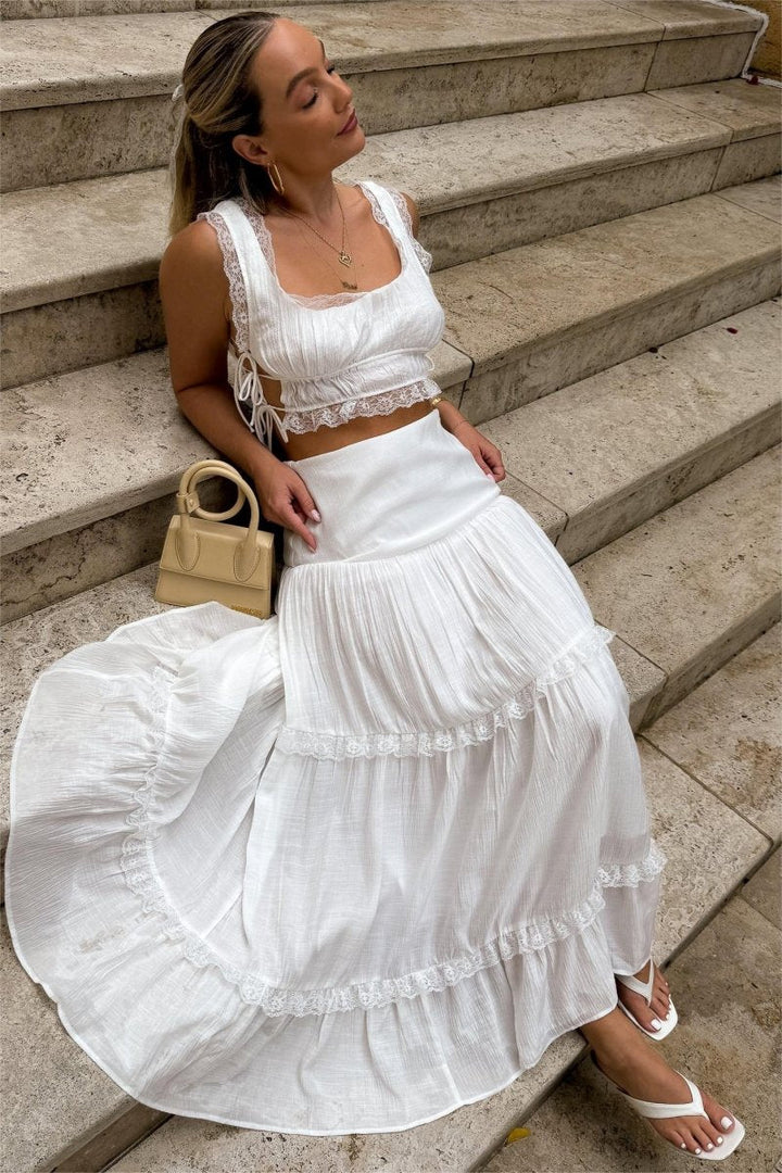 Mercan Danteli Detaylı Camiş Ve Maxi Etek Takım