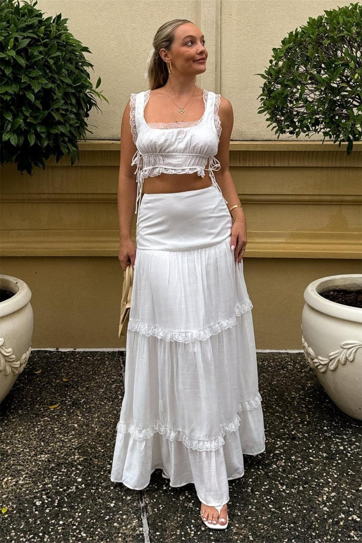 Mercan Danteli Detaylı Camiş Ve Maxi Etek Takım