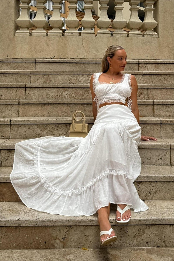 Mercan Danteli Detaylı Camiş Ve Maxi Etek Takım