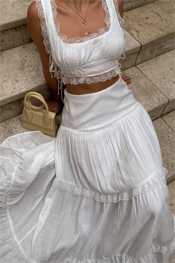 Mercan Danteli Detaylı Camiş Ve Maxi Etek Takım