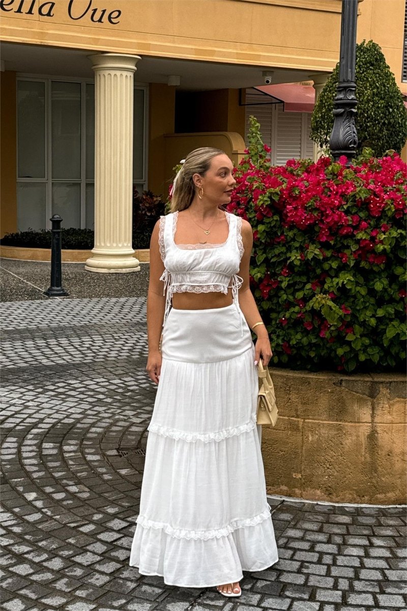 Mercan Danteli Detaylı Camiş Ve Maxi Etek Takım