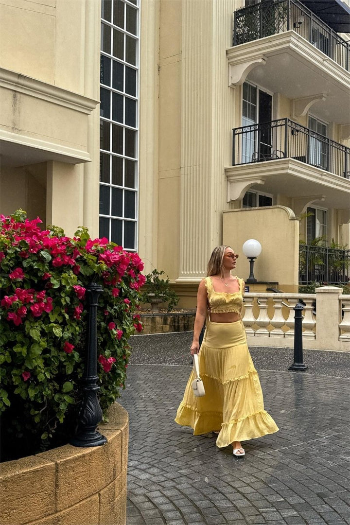 Mercan Danteli Detaylı Camiş Ve Maxi Etek Takım