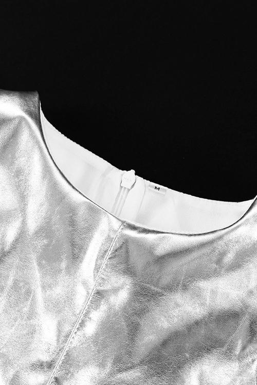 Mercan Metalik Mini Shift Elbise