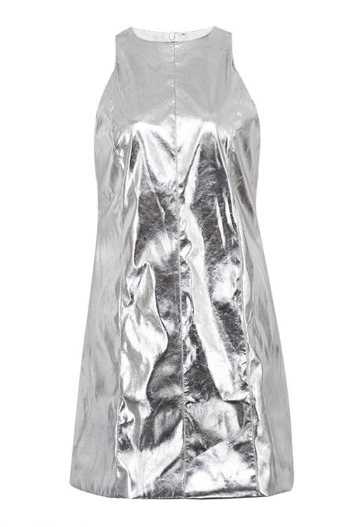 Mercan Metalik Mini Shift Elbise