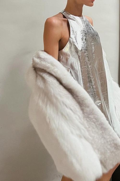 Mercan Metalik Mini Shift Elbise