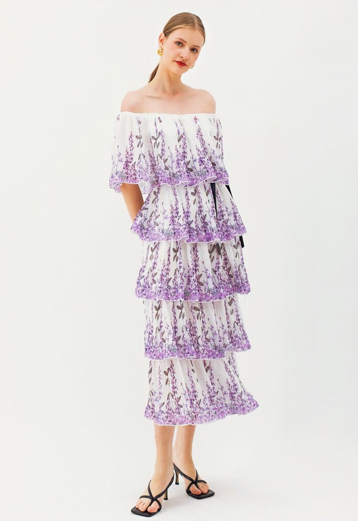 Cornilia Baskılı Plise Katlı Midi Elbise