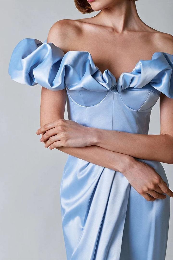 Kristal Düşük Omuz Uzun Bölünmüş Elbise