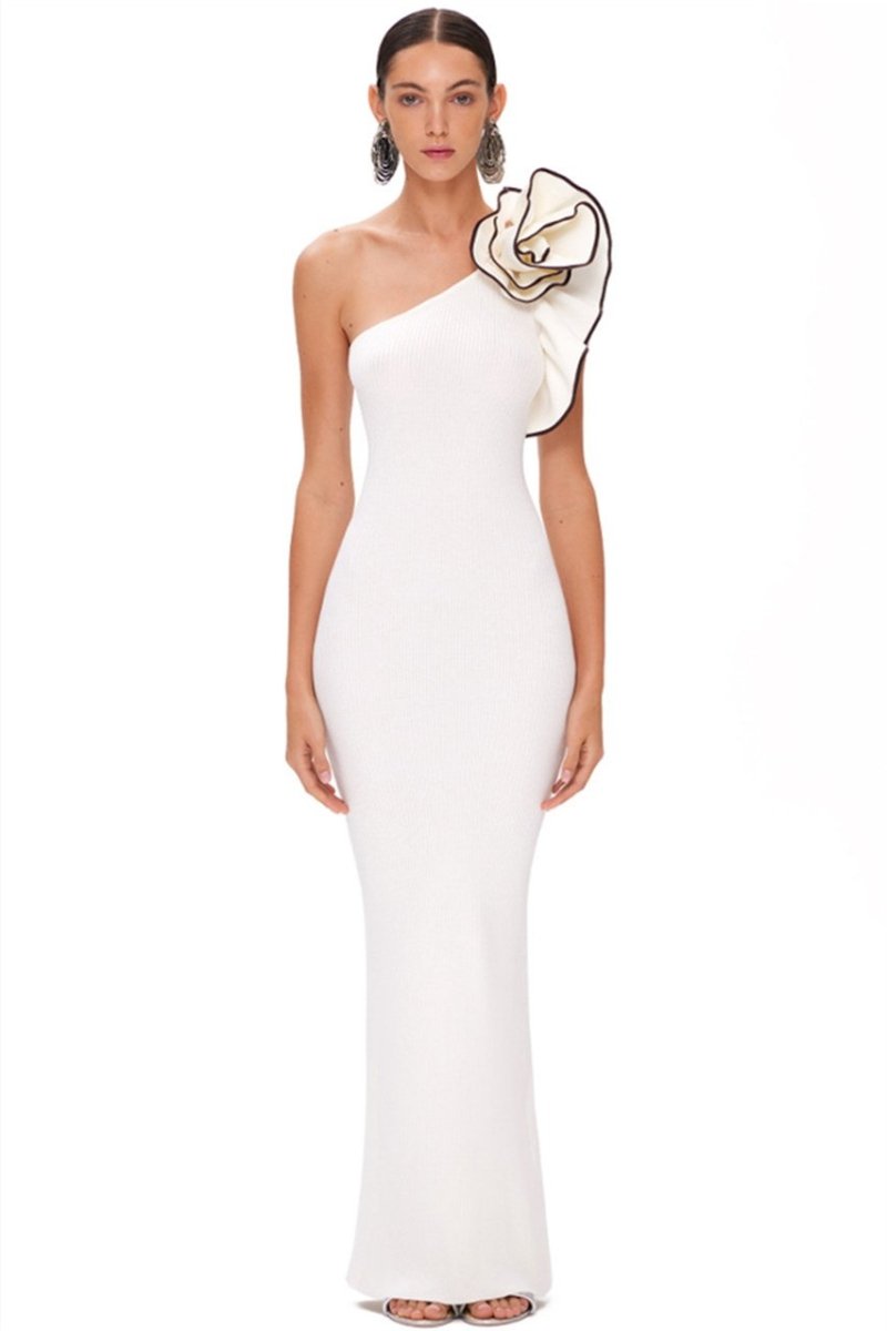 Cynthia Tek Omuz Çiçekli Örgü Maxi Elbise