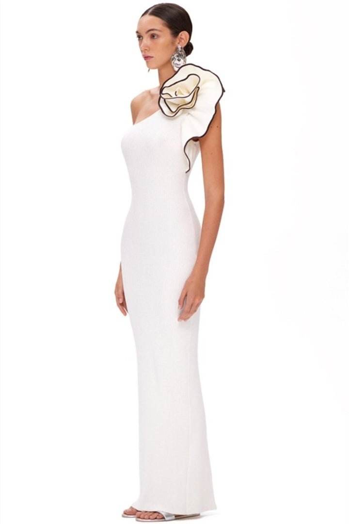 Cynthia Tek Omuz Çiçekli Örgü Maxi Elbise