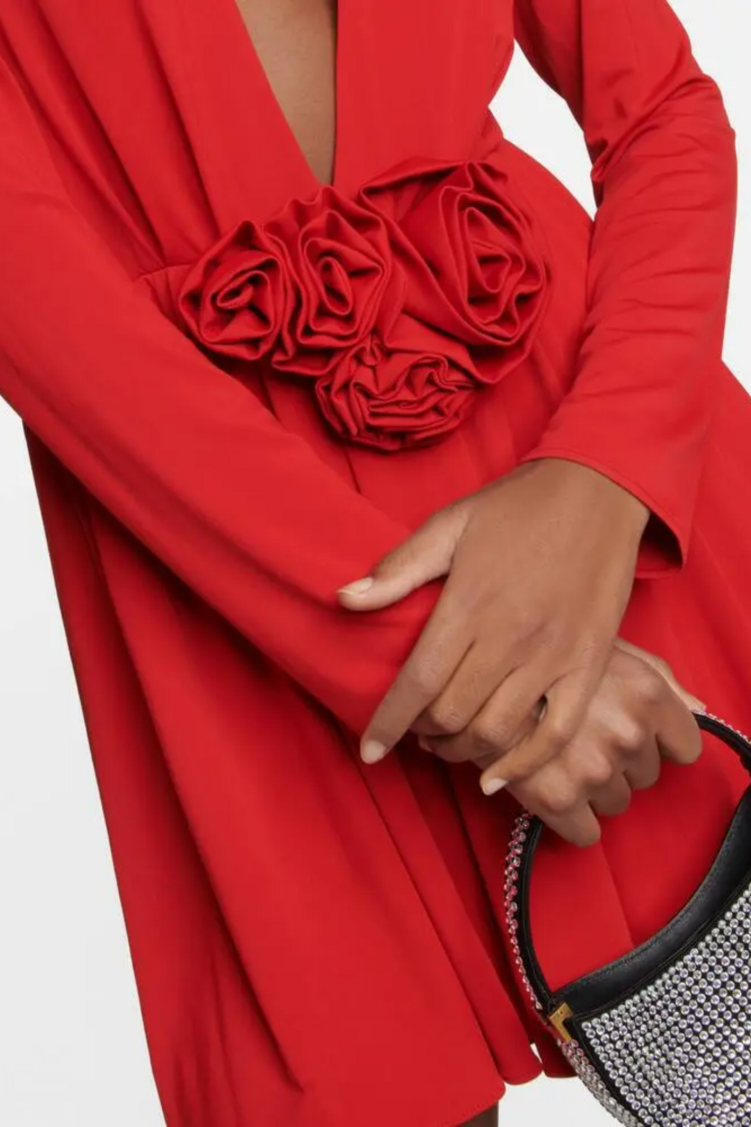 Georgia V Yaka Rozet Uzun Kollu Mini Elbise