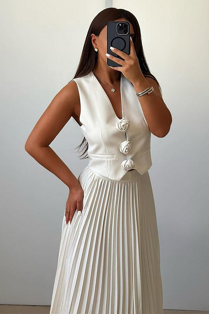 Madeline Rozet Pileli Etek Takım