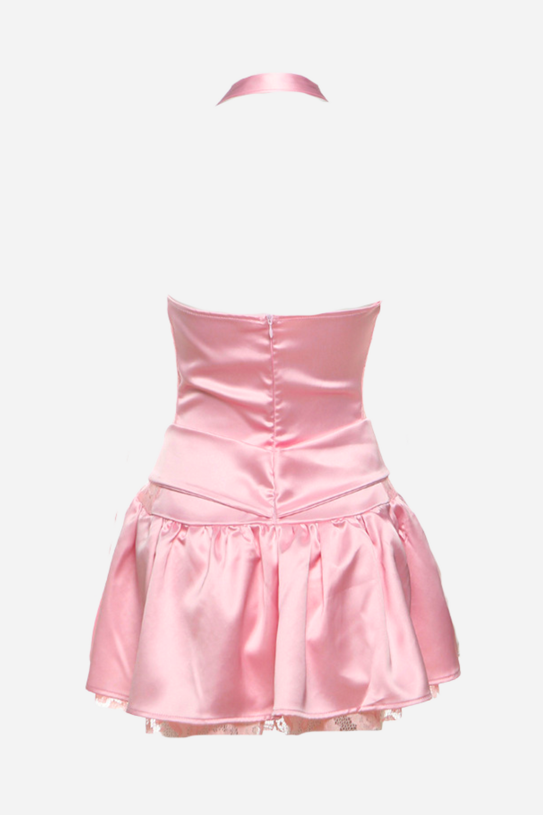 Arlene Boyundan Bağlamalı Fırfırlı İlmek Dantel Etek Mini Elbise