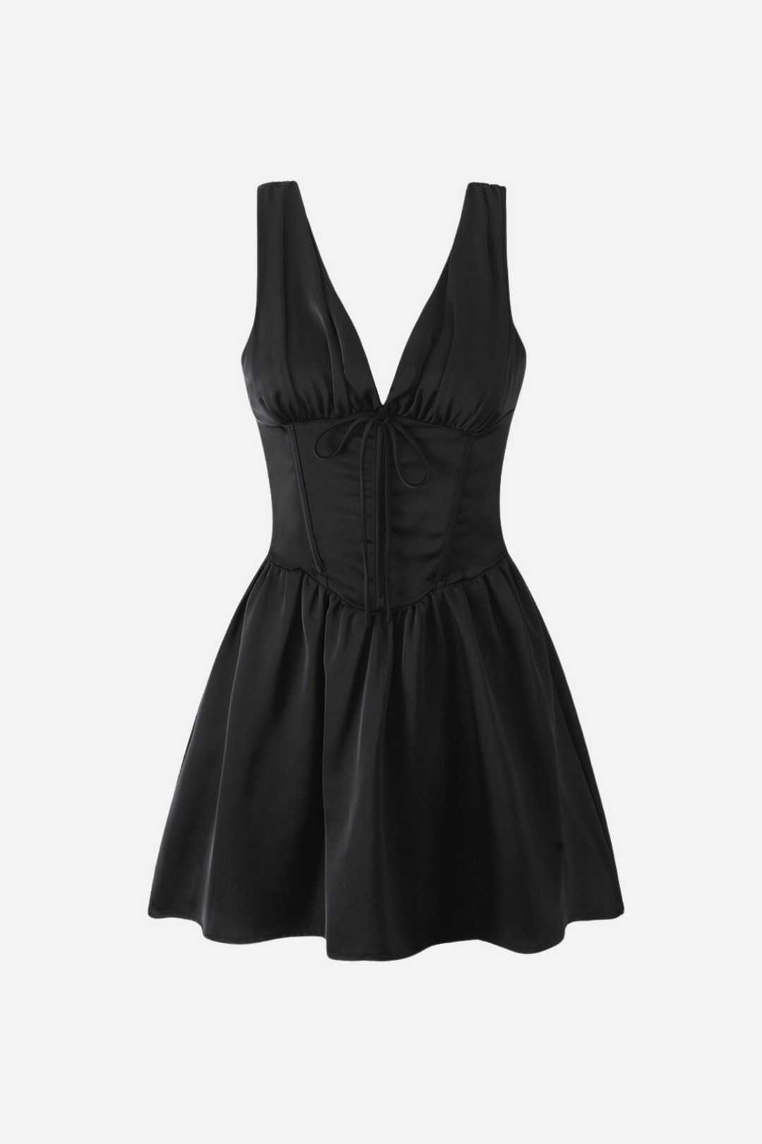 Marian V Yaka Bağcıklı Fırfırlı Mini Elbise