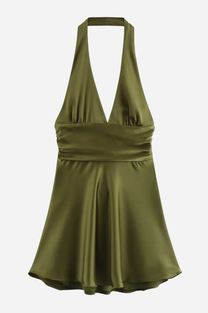 Evelyn Boyundan Bağlamalı Büyük Papyon Saten Mini Elbise