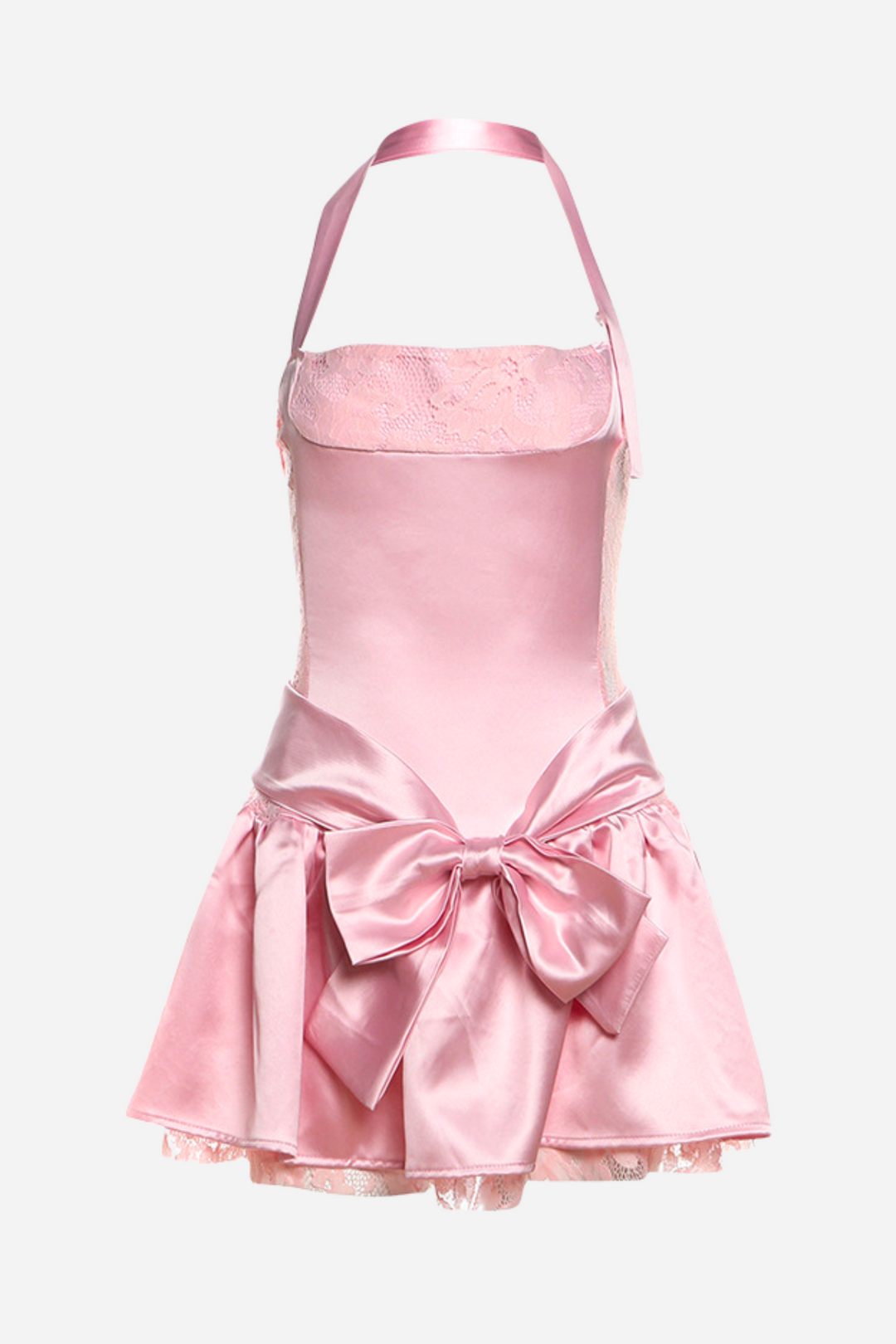 Arlene Boyundan Bağlamalı Fırfırlı İlmek Dantel Etek Mini Elbise