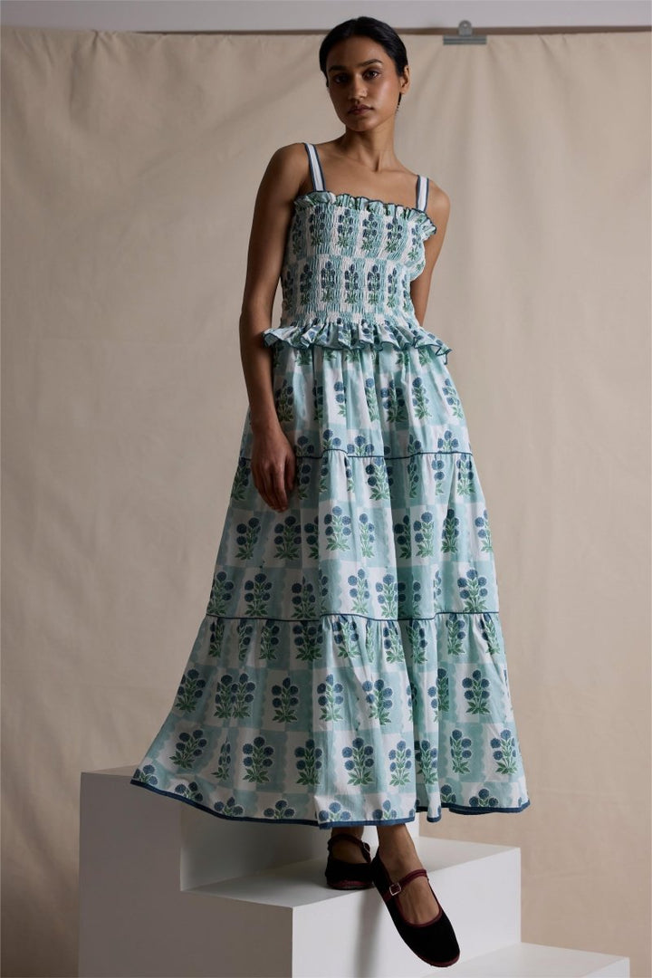 Damla Çiçek Büzgülü Cami Uzun Elbise