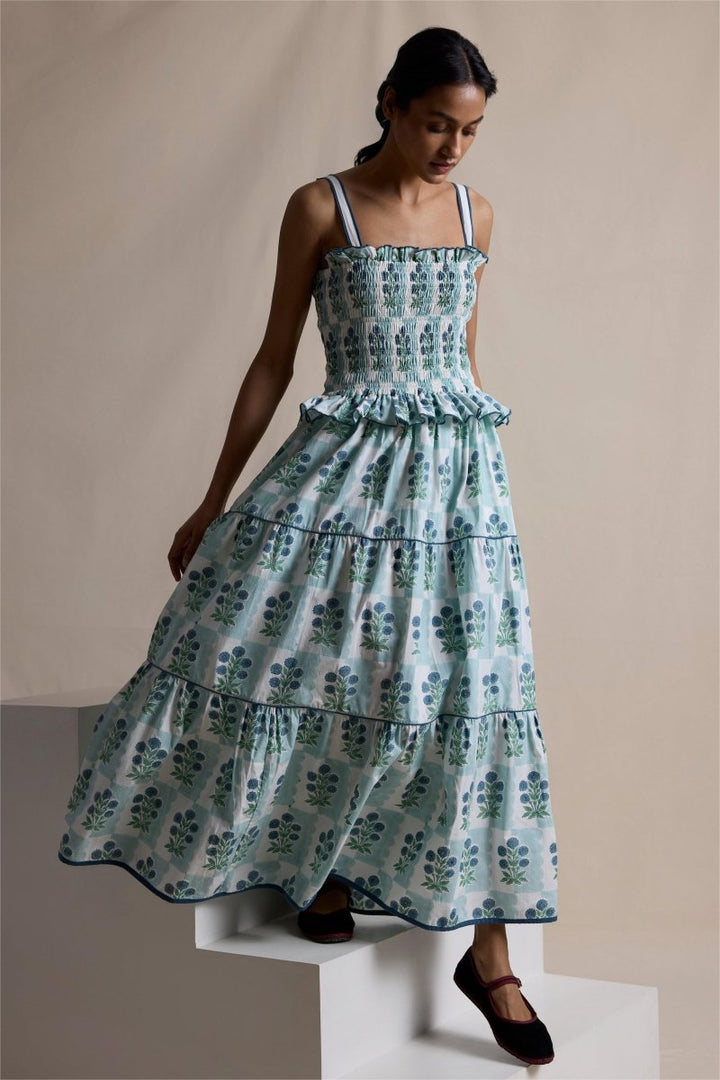 Damla Çiçek Büzgülü Cami Uzun Elbise