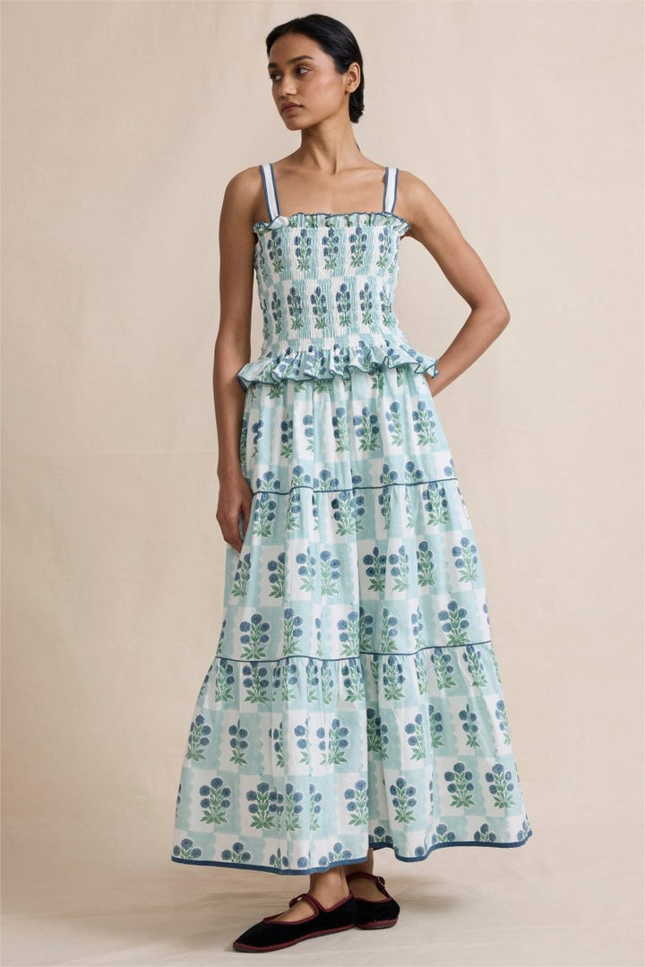 Damla Çiçek Büzgülü Cami Uzun Elbise