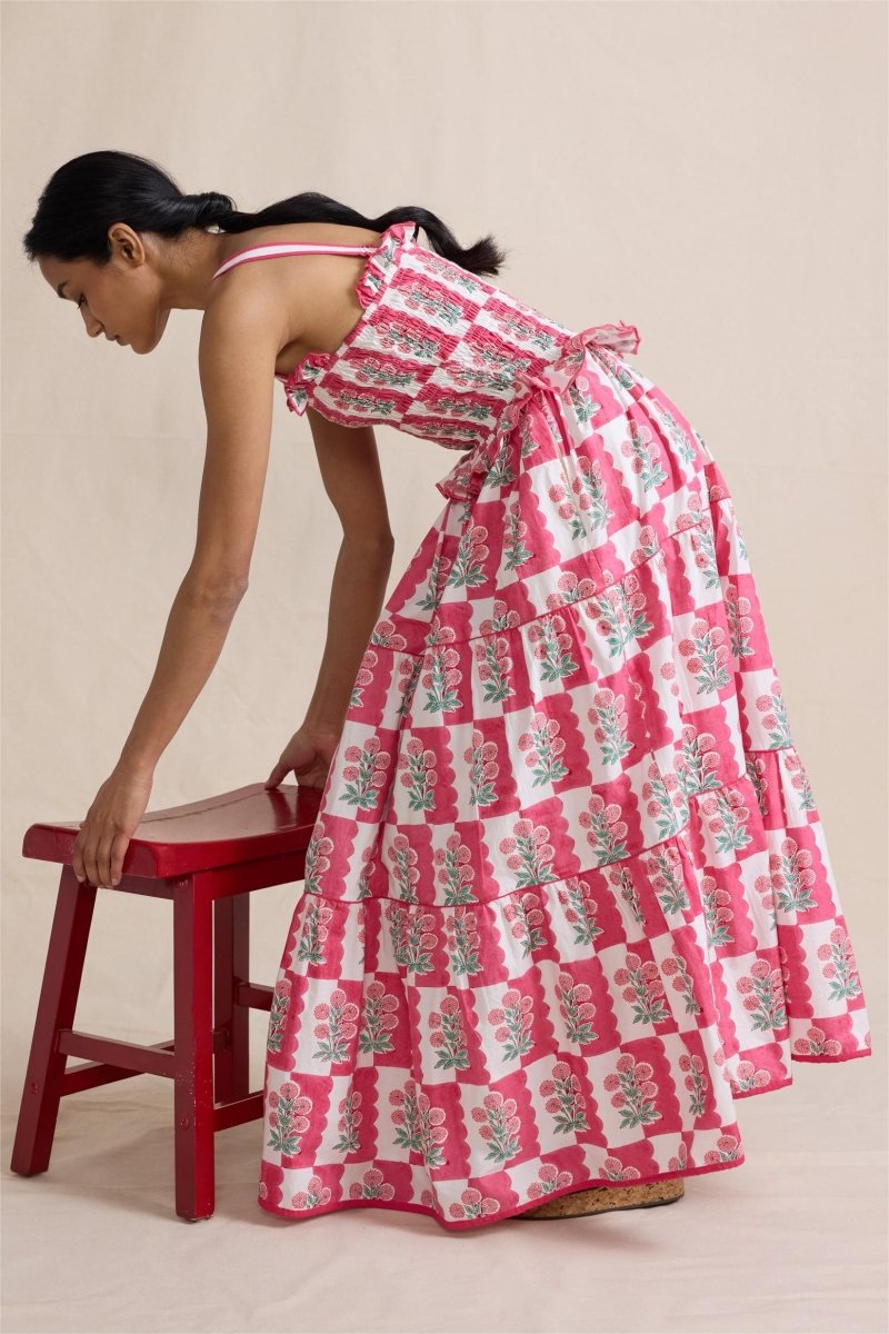 Damla Çiçek Büzgülü Cami Uzun Elbise