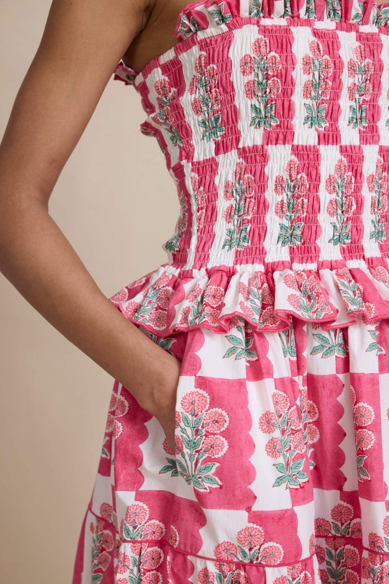 Damla Çiçek Büzgülü Cami Uzun Elbise