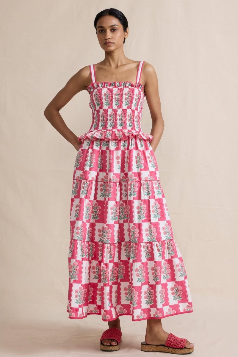 Damla Çiçek Büzgülü Cami Uzun Elbise