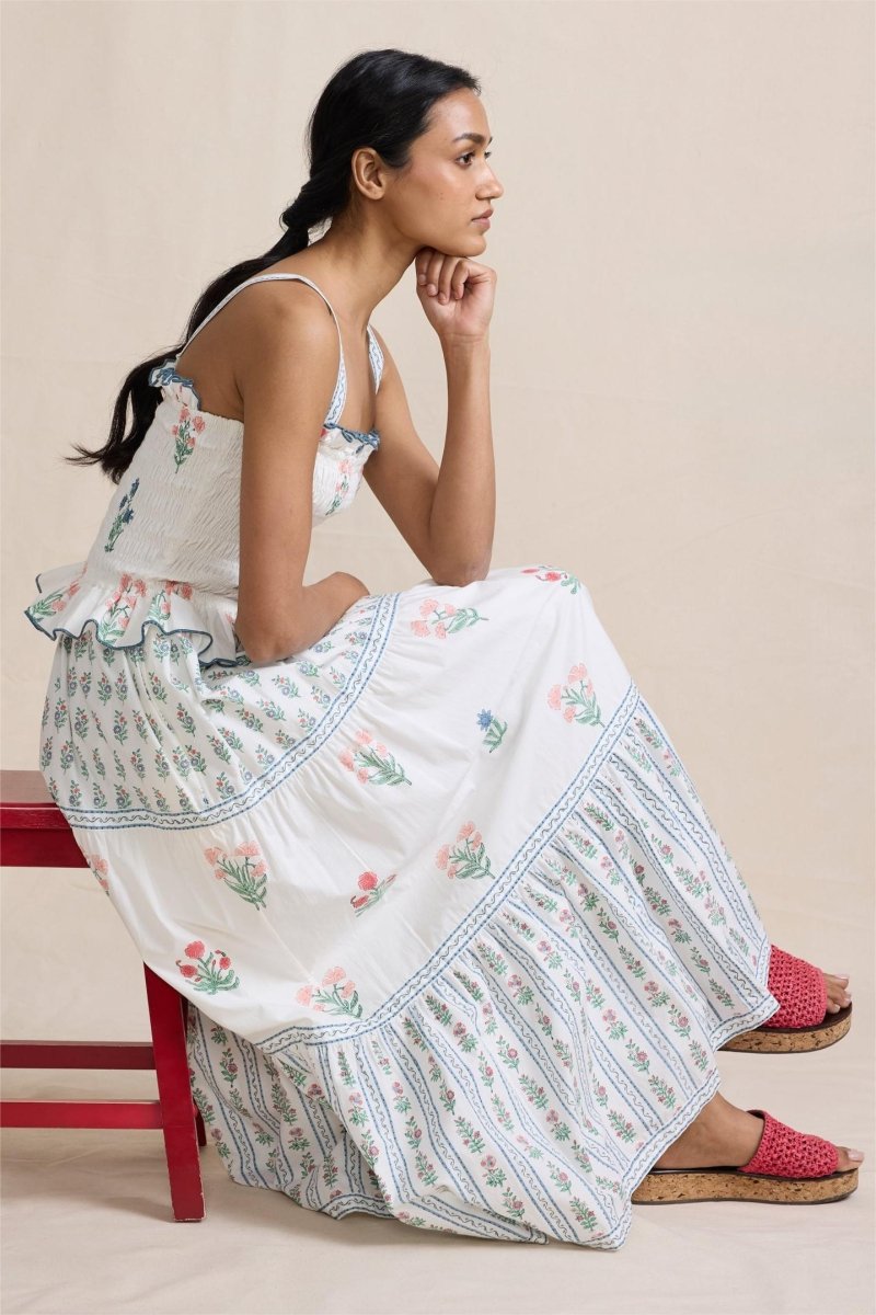 Damla Çiçek Büzgülü Cami Uzun Elbise