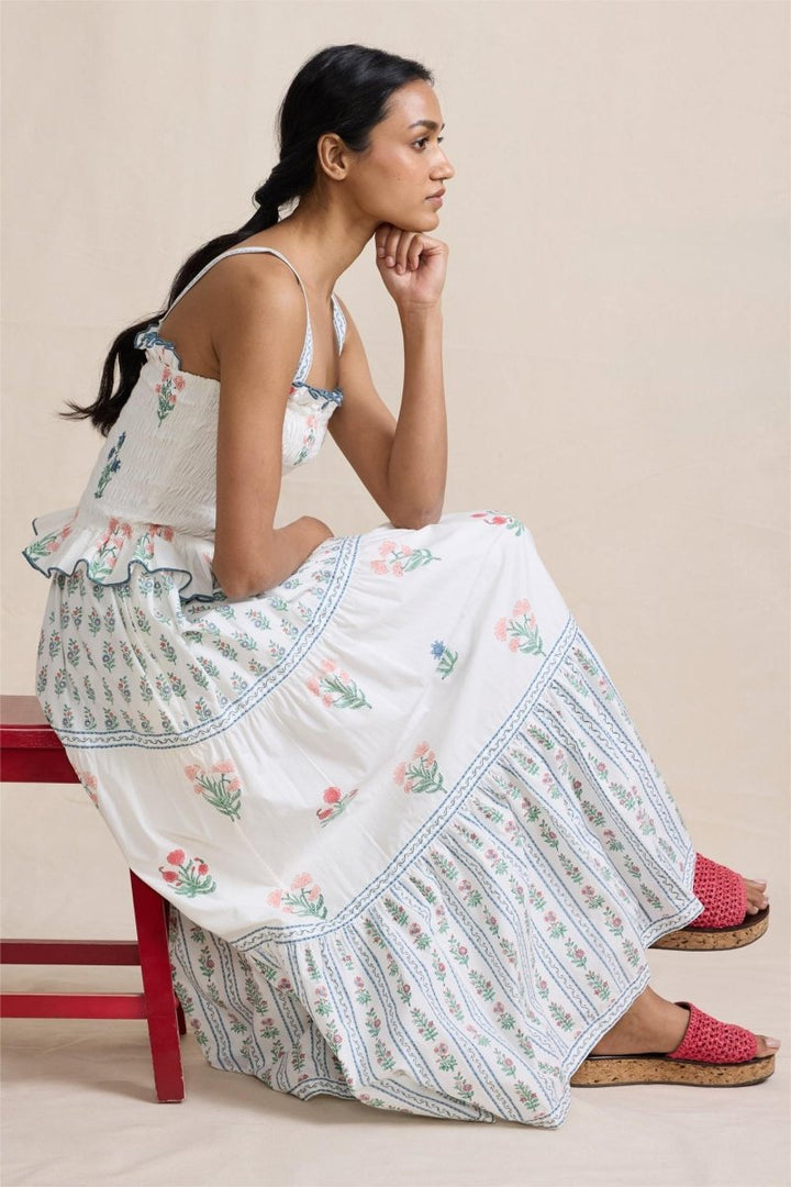 Damla Çiçek Büzgülü Cami Uzun Elbise