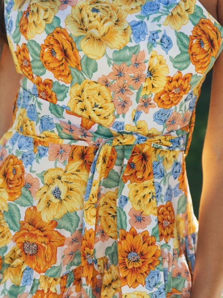 Debby Baskılı Katlı Mini Kuşaklı Slip Elbise