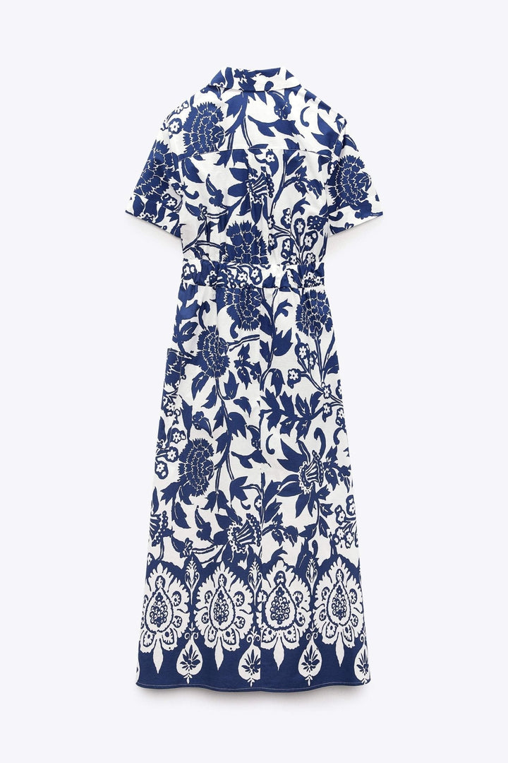 Deirdre Baskılı Kuşaklı Midi Gömlek Elbise