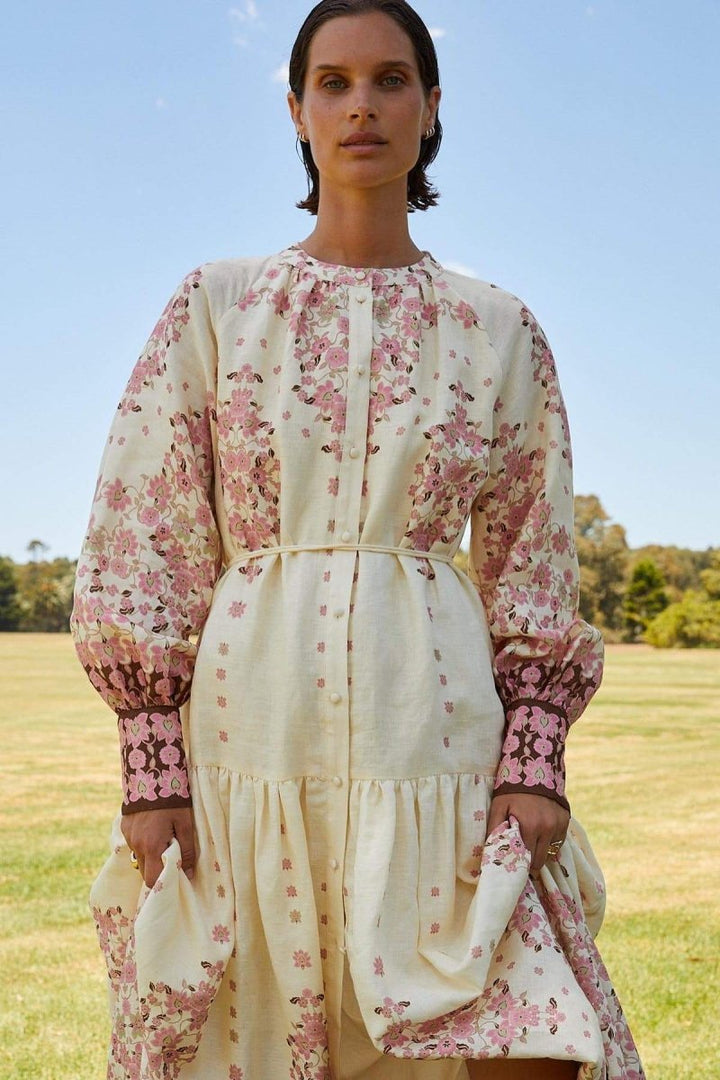 Delia Çiçek Baskılı Uzun Kollu Maxi Elbise