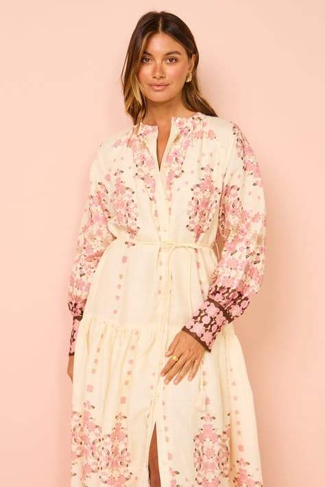 Delia Çiçek Baskılı Uzun Kollu Maxi Elbise