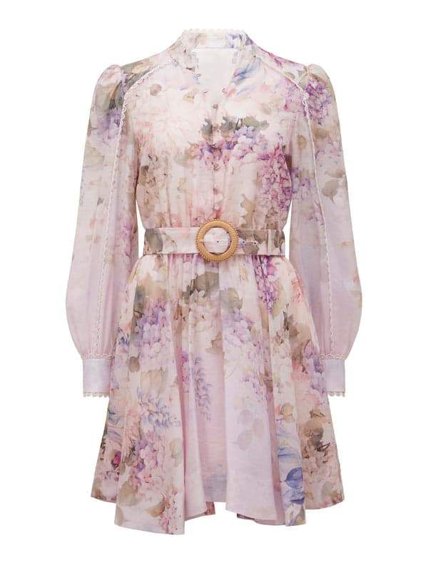 Denise Baskılı Dantel Detaylı Mini Elbise