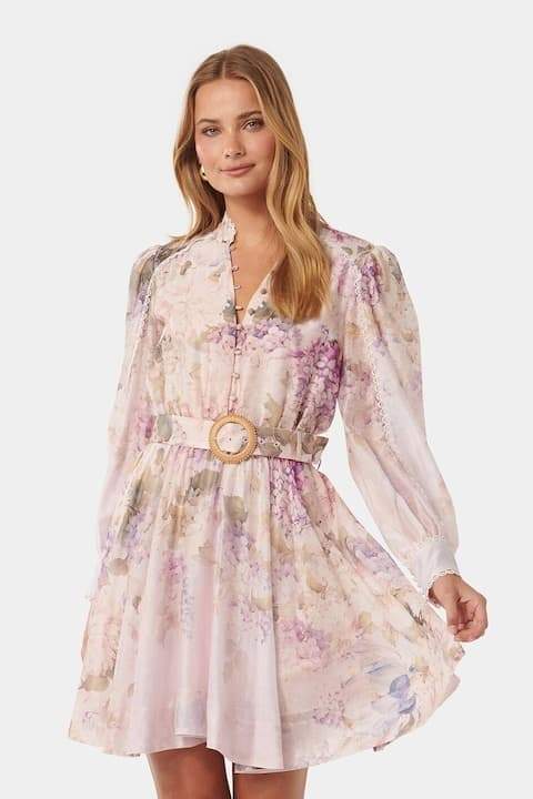 Denise Baskılı Dantel Detaylı Mini Elbise