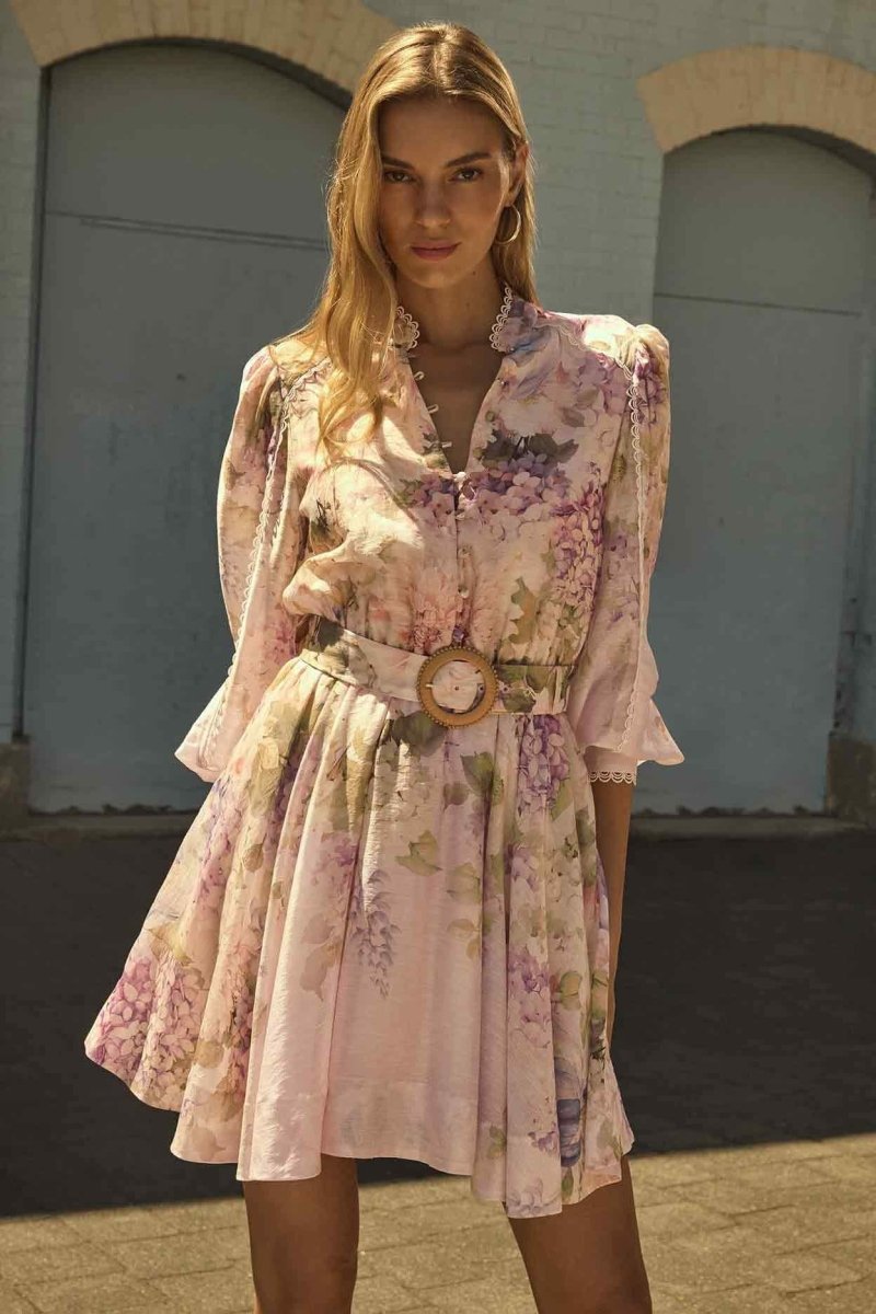 Denise Baskılı Dantel Detaylı Mini Elbise