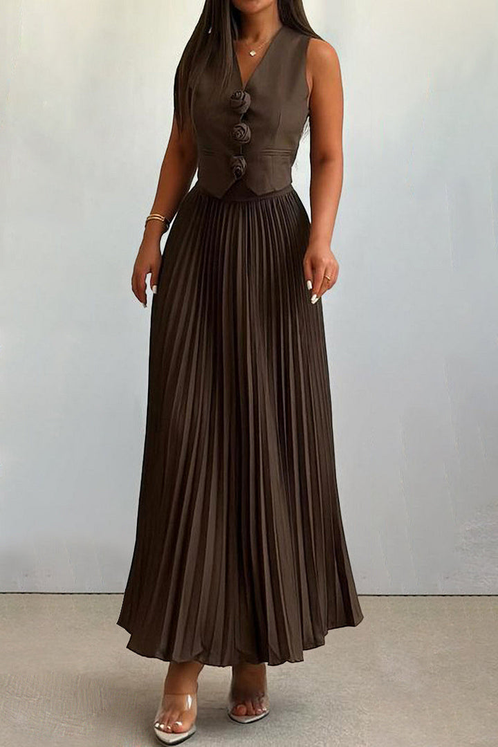 Madeline Rozet Pileli Etek Takım